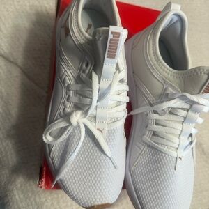Puma White Sneakers with Rose Gold Accents, Brand new, never worn.